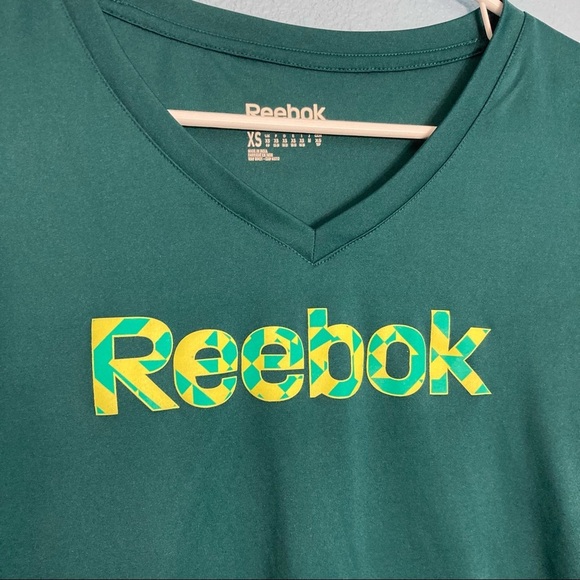 Reebok Fitted Workout Tee - Green - XS - Geometric Art Deco Logo - Picture 2 of 7